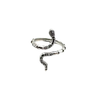 Bague serpent ouverte en argent S925 avec zircons scintillants au style minimaliste