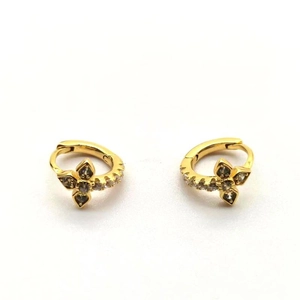 S925 sterling silver hoop earrings with gold-plated zircon flower pendants for women