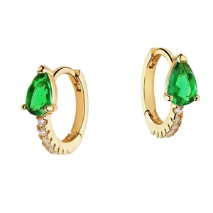Élégantes boucles d'oreilles créoles goutte en argent S925 plaqué or avec émeraude