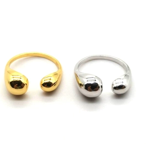 Minimalist S925 sterling silver asymmetrical water drop open rings in gold and silver