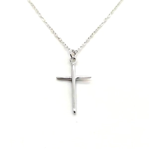 Polished S925 sterling silver cross pendant necklace for men and women on white background