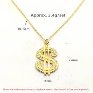 Spécifications de taille pour pendentif signe dollar en argent S925 doré avec dimensions