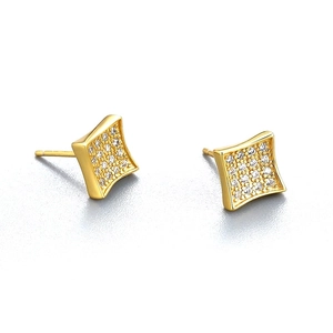 Luxury 925 Sterling Silver Square Zirconia Stud Earrings For Women Men Geometric Pave Sparkling Zircon Studs Fashion Jewelry