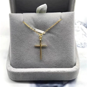 Minimalist S925 sterling silver cross pendant necklace in elegant gold finish for women and men