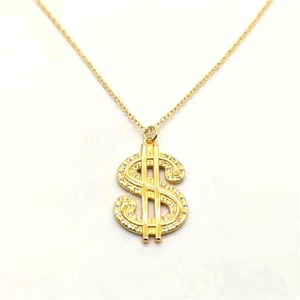 Collier avec Pendentif Signe Dollar en Argent Sterling 925 Hip Hop Strass Iced Out Symbole d'Argent Bijoux Unisexe