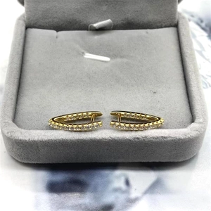 Minimalist S925 sterling silver gold droplet hoop earrings with pave cubic zirconia