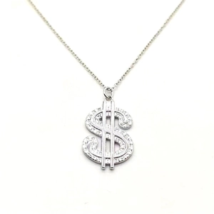 Collier avec pendentif signe dollar en argent sterling S925 et pierres de zircone