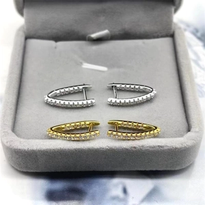 S925 sterling silver hoop earrings with irregular pavé zircon stones in gold and silver
