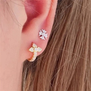 S925 sterling silver cross earrings featuring cubic zirconia in a vintage luxury style