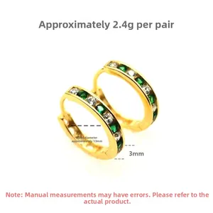 Detail view of S925 sterling silver hoop earrings with green zircon and 13mm inner diameter