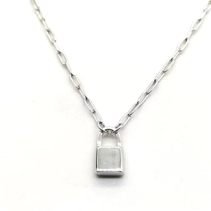 Minimalist S925 sterling silver paperclip chain necklace with a polished padlock pendant