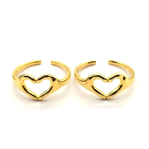 Minimalist S925 sterling silver heart hands open ring with adjustable golden band