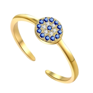 Minimalist S925 sterling silver evil eye open ring with blue and white zircons