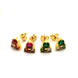 Boucles d'oreilles triangles en argent S925 avec zircons colorés pour femmes
