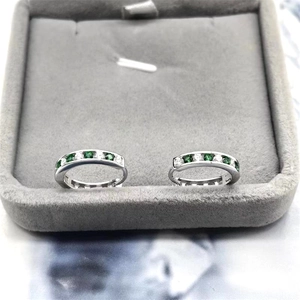 S925 sterling silver hoop earrings with alternating green and white cubic zirconia