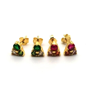 Boucles d'oreilles clous en argent S925 avec design trois pierres en zircone coloré