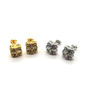 Boucles d'oreilles carrées en argent S925 serties de diamants dorées et argentées