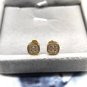Elegant gold S925 sterling silver square stud earrings with pave-set cubic zirconia stones