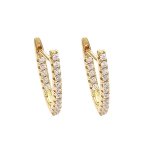 Minimalist S925 sterling silver U-shaped gold earrings with double rows of pavé zircons