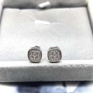 Elegant S925 sterling silver square stud earrings with shimmering micro-pave cubic zirconia
