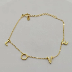 Bracelet Lettre LOVE en Argent Sterling 925 pour Femme Poli Minimaliste Chaîne Réglable Bijoux de Main Mode Quotidienne