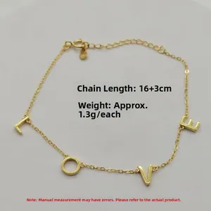Détail du bracelet LOVE en argent S925 doré montrant la longueur de 16+3cm et le fermoir