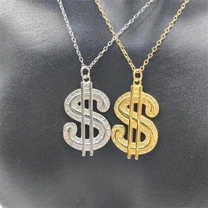 Colliers avec pendentif signe dollar en argent sterling S925 or et argent avec zircon
