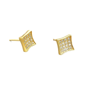 Luxurious S925 sterling silver square stud earrings with sparkling pavé zircons for women