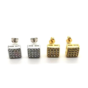 Square S925 sterling silver stud earrings with zircon pavé in gold and silver colors