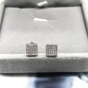 Elegant square S925 sterling silver stud earrings with pavé cubic zirconia