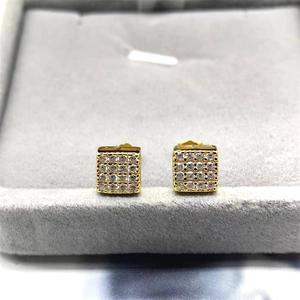 Square S925 sterling silver stud earrings with 4x4 cubic zirconia stones in gold finish
