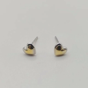 S925 Sterling Silver Heart Stud Earrings For Women Two-Tone Gold Silver Tiny Minimalist Romantic Jewelry Gift For Daily