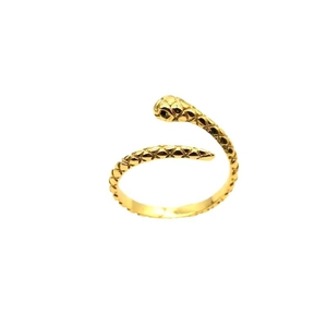 Adjustable golden snake-shaped S925 sterling silver ring featuring detailed scale textures