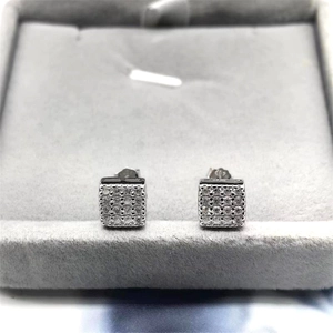 Square 925 sterling silver stud earrings with sparkling cubic zirconia micro-pave setting