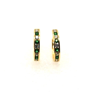 Minimalist S925 sterling silver hoop earrings with green and white gemstones