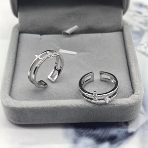 Double-layer S925 sterling silver cross ring with pavé cubic zirconia for women