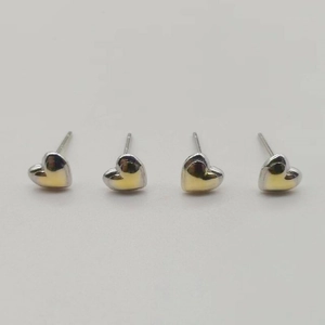 Set of two pairs of minimalist S925 sterling silver heart-shaped stud earrings in two tones