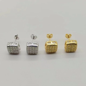 Boucles d'oreilles clous carrées minimalistes en argent sterling S925 pour femmes, bijoux d'oreilles incrustés géométriques en zircone pavée, cadeau