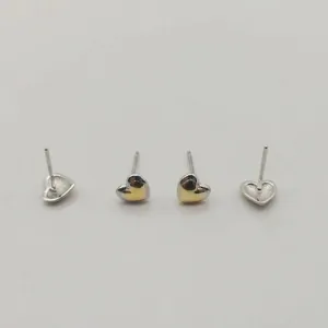 Polished S925 sterling silver heart stud earrings in gold and silver finish set