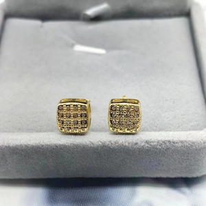 Boucles d'oreilles carrées en argent S925 doré avec pavé de micro-oxydes de zirconium
