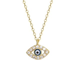 Collier Mauvais Œil en Argent Sterling S925 avec chaîne dorée et zircons cubiques brillants