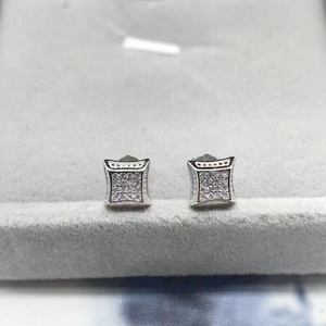 Minimalist S925 sterling silver square stud earrings with pave set zircon stones for women