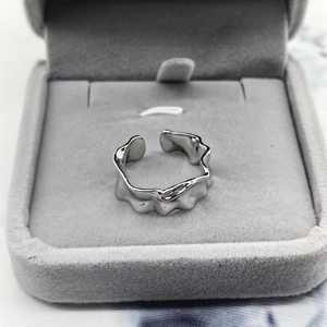 Irregular hammered texture S925 sterling silver open ring with a polished lava-style finish