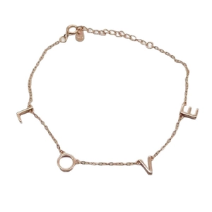 Bracelet S925 en or rose avec lettres LOVE, chaîne ajustable et fermoir mousqueton robuste