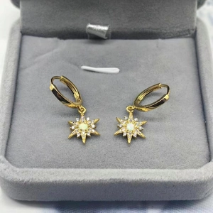 Elegant S925 sterling silver opal star drop earrings in 18K gold finish for women