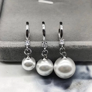Three pairs of S925 silver pearl drop earrings with cubic zirconia in small to large sizes