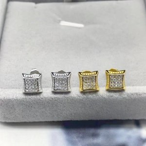 Elegant S925 sterling silver square stud earrings with pave-set cubic zirconia stones
