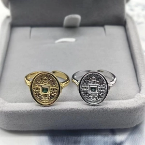 Adjustable S925 sterling silver shield ring with green gemstone in gold and silver finish