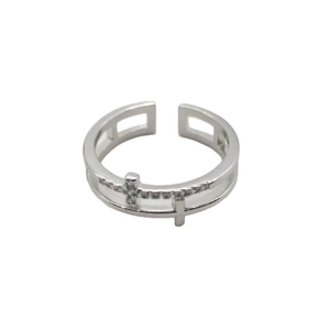 Double-layered S925 sterling silver cross ring with sparkling zircon in an open design