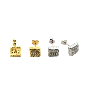 Square micro-pave S925 sterling silver stud earrings in gold and silver finishes